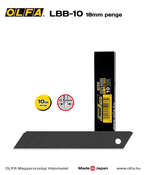 OLFA LBB-10 - 18mm-es keskenyebb élszögű edzett tördelhető penge