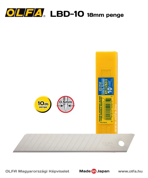 OLFA LBD-10 - 18mm-es sűrűbb szegmensű tördelhető penge